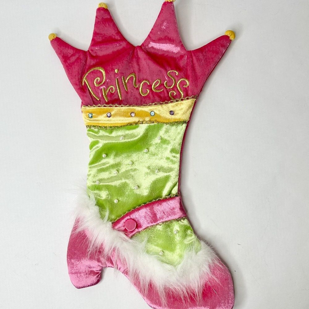Dan‎ Dee "Princess" Pearl Embellished Pink Girls Christmas Stocking 20"